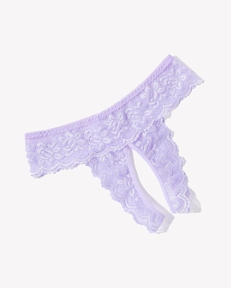 Lace low-rise soft hipsters, lilac floral lace, scalloped lace trim