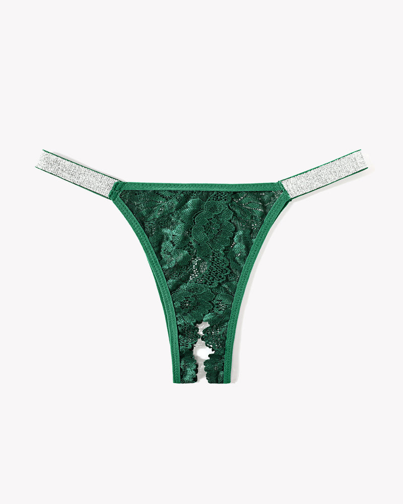 Green lace low-rise panties with glitter trim straps
