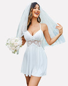 White lace babydoll nightgown, V-neck lace bodice and short flared skirt