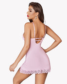 Modal v-neck chemise, light pink, lace trim and crisscross back straps