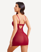 Wine red sheer nightgown with lace back straps and back cutout