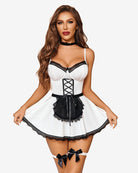 White-and-black lace maid lingerie dress set with corset bodice and lace-trim skirt
