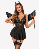 Black lace lingerie garter dress with lace-up bodice, sheer tulle skirt, and garters