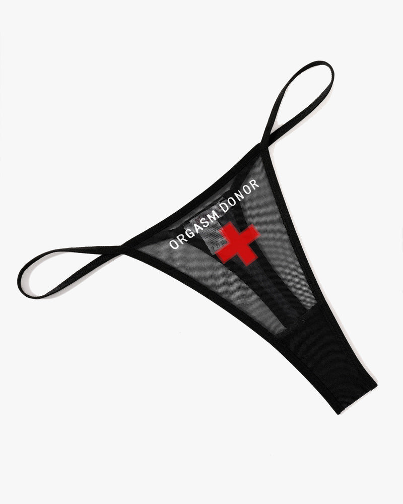 Black sheer mesh t-back thong with thin center front and minimal back coverage