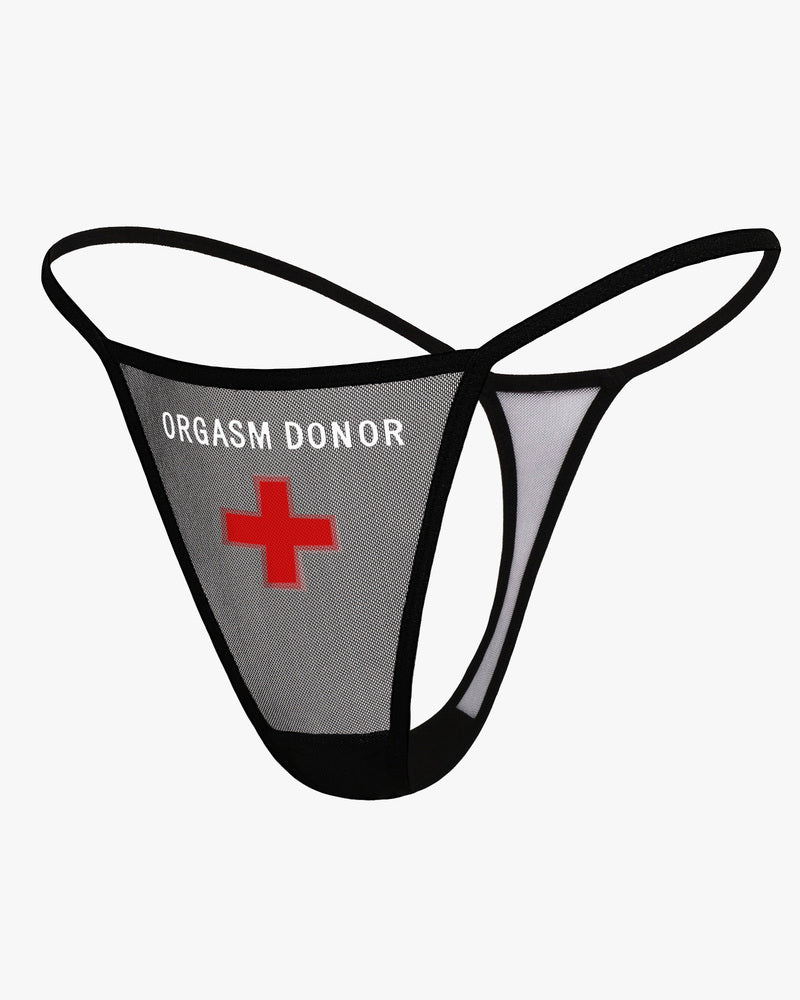 Black sheer mesh t-back thong with narrow triangle front and thin leg straps