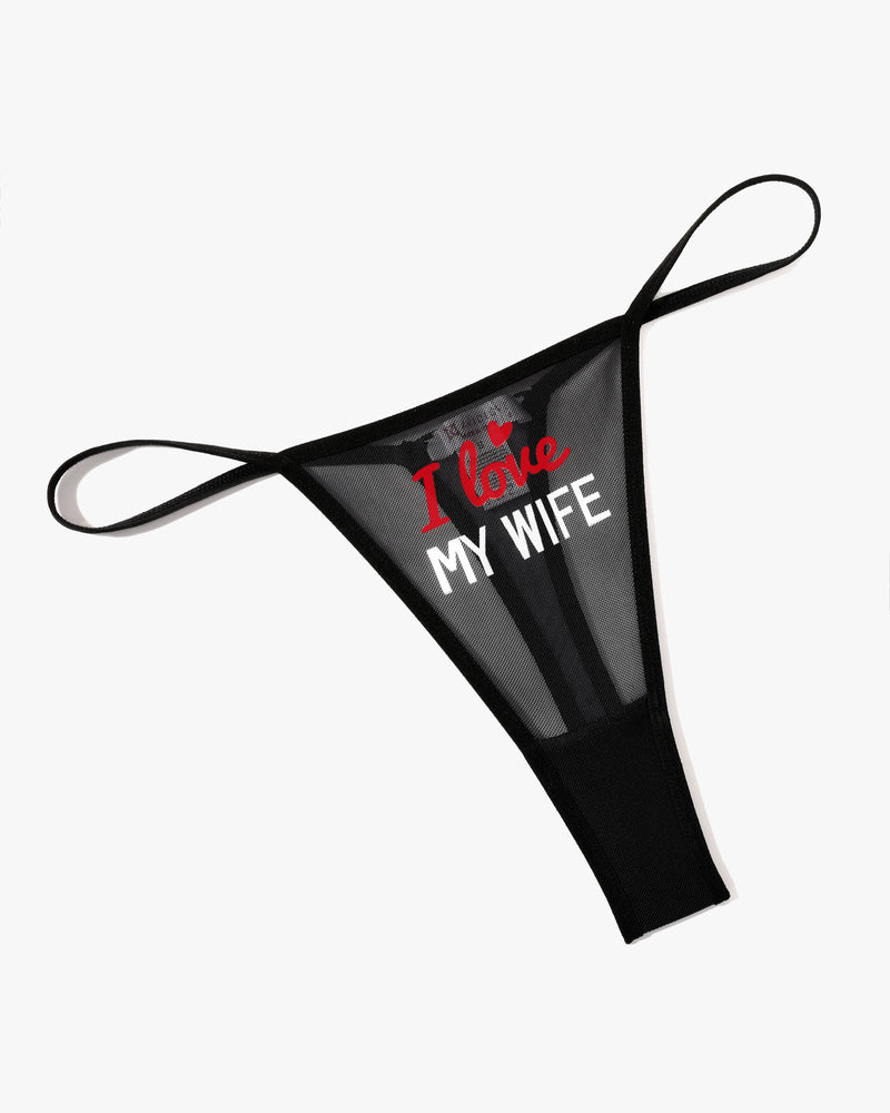 Black sheer mesh low-rise t-back thong with thin straps and supportive waistband