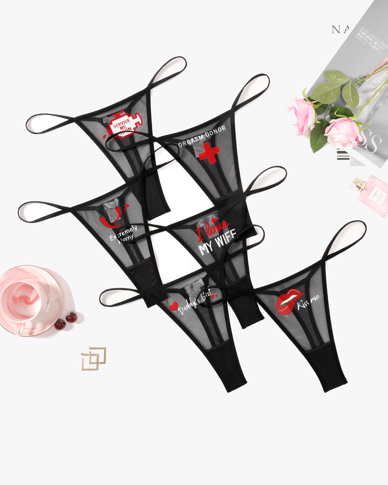 Low rise t-back mesh panties, black, multiple pairs with thin side ties