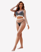 White fishnet long-sleeve two-piece set with crop top and high-waist bottoms
