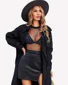 Black mesh see-through top with star print, crew neck, short sleeves