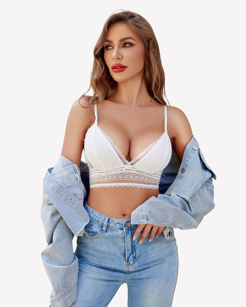 White lace underwear bra and panty set with lace bralette and high-rise briefs