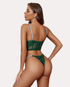 Green underwired lace 2-piece lingerie set, strappy back bra and matching panty