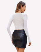 White sheer long-sleeve crop top with back view