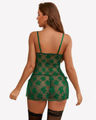Green lace mesh babydoll nightwear with open back and adjustable tie sides