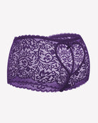 Purple lace high-waist boyshorts with side cutout and tie bow