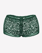 Green lace high-waist boyshort panties with scalloped trim and center vertical seam