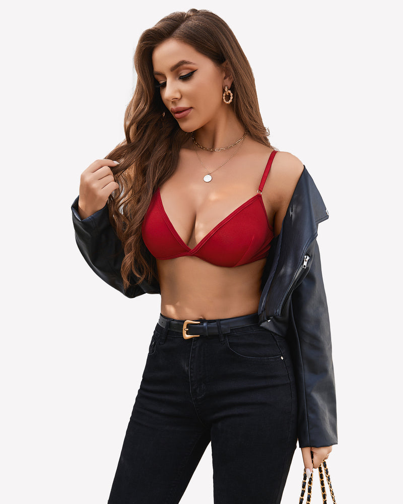 Mesh see-through long-sleeve shirt with lace under-bra, wine red front view.