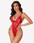 Lace teddy one-piece lingerie, red lace with cutout under bust and lace straps