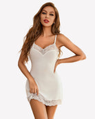 Lace-trim criss-cross strap lingerie, white lace chemise with lace trim and thin straps