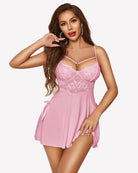 Modal side-slit sleepwear chemise with lace bust and adjustable straps, pink