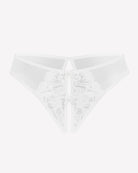 White lace-trim mesh thong with center bow detail