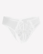 White sheer mesh thong with lace bow detail at the front