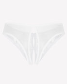 White sheer mesh thong with lace cutout front