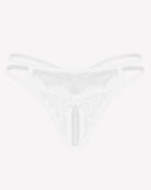 White sheer mesh g-string thong with floral lace detailing at hips