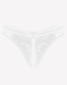 White lace mesh g-string thong with scalloped floral panels and crisscross sides