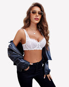 White lace bra and panty set with balconette cups and lace triangle panties