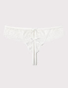 White lace thong panties with bow ties and scalloped lace trim