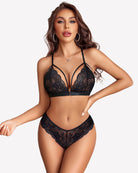 Black lace triangle bra and high-cut panty lingerie set