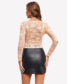 Champagne mesh long-sleeve crop top with lace back and underwire bra