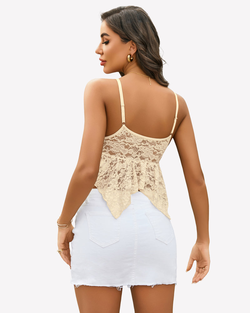 White lace V-neck bralette crop top back view with two thin shoulder straps