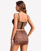 Leopard print mini skirt, fitted pencil cut, shown from the back.
