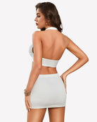 White bodycon pencil mini skirt with smooth stretch fit and straight hem