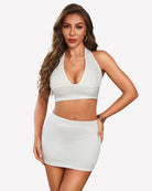 White bodycon pencil mini skirt with smooth stretch fabric and straight hem