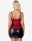 Sequin cowl neck mesh tank top, wine red back with thin straps
