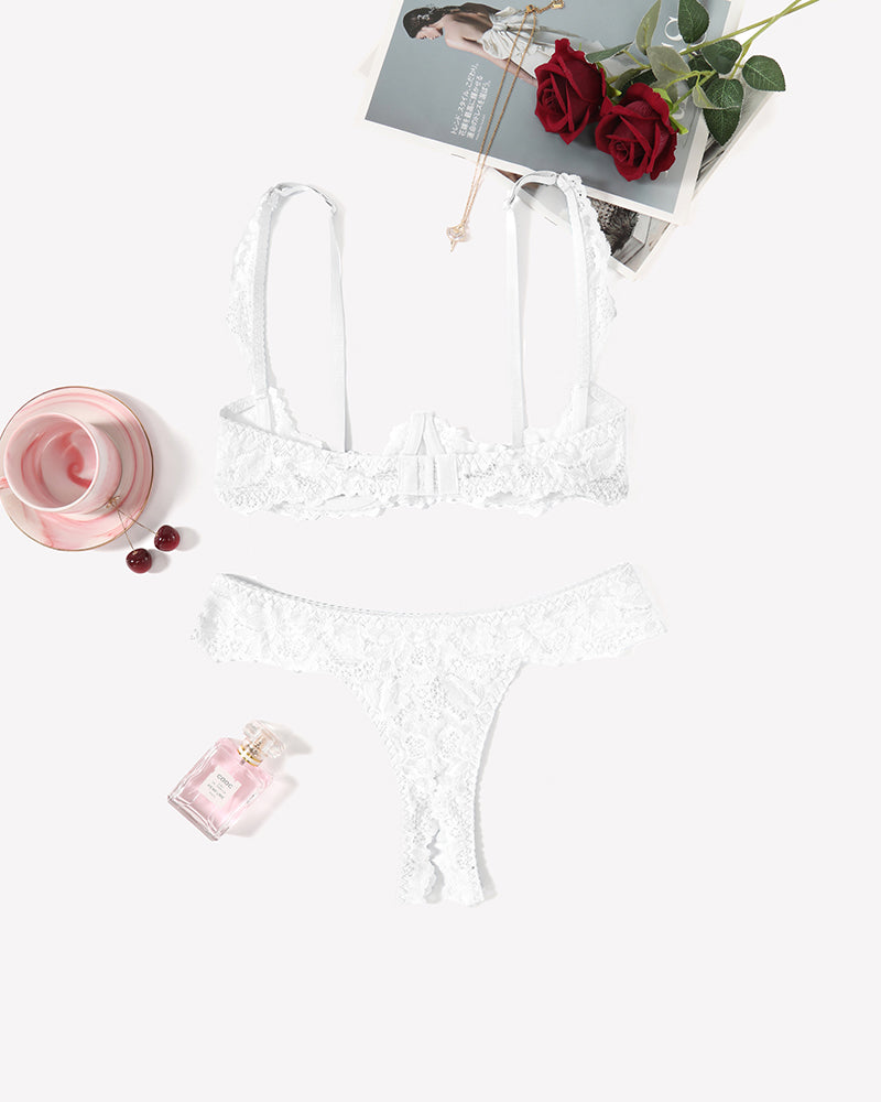 White lace push-up bra and matching thong panty set
