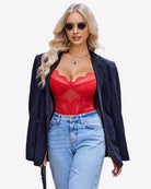 Red lace cut-out babydoll crotchless teddy, underwire bust with thin straps