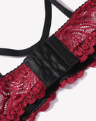 Red floral lace lingerie bra strap with black adjustable hook-and-eye band