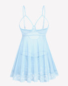 Light blue lace mesh babydoll nightdress with underwire cups and scalloped hem