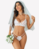 White lace wireless bra and panty set with strappy details