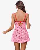 Pink heart print mesh ruffle mini dress, open back with thong straps