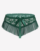 Green floral lace briefs with scalloped trim and center bow detail