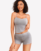 Tank pajama set in heather gray, spaghetti-strap cami top with matching shorts