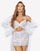 White lace cutout mesh chemise with ruched panels and tie-front bust detail