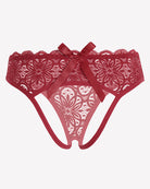 Red lace hollow-out brief with rear bowknot and scalloped lace trim