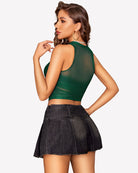 Sheer high-neck tank top, green, sleeveless with racerback style