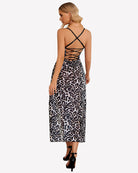 Leopard print mesh side-split nightgown with crisscross back straps