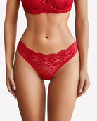 Red floral lace briefs with lace trim and hollow-out center panel